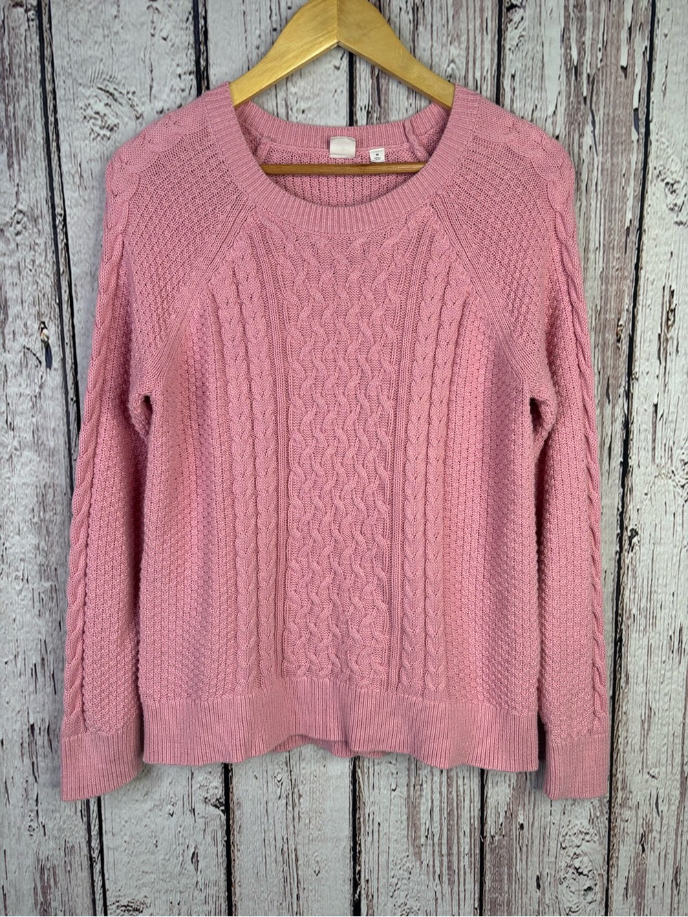 GAP For Good Pink Chunky Cable Knit Sweater Women’s Medium Raglan Sleeves